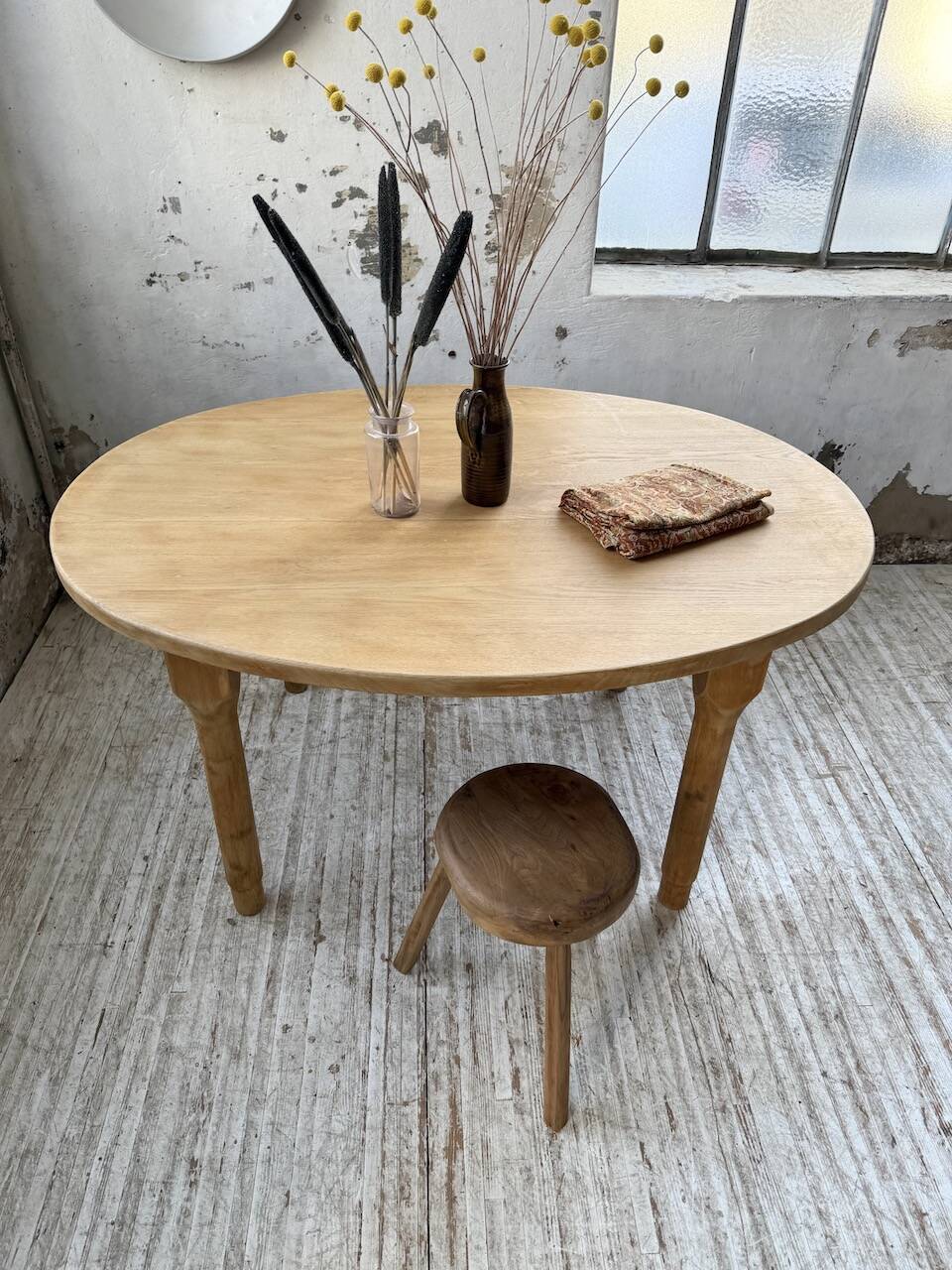 Oval farmhouse table oak 1960