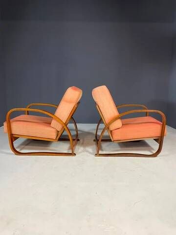 Pair of H-70 lounge chairs by Jindřich Halabala for UP Závody Brno, Czechoslovakia, 1930s, 88 × 65 × 85 cm