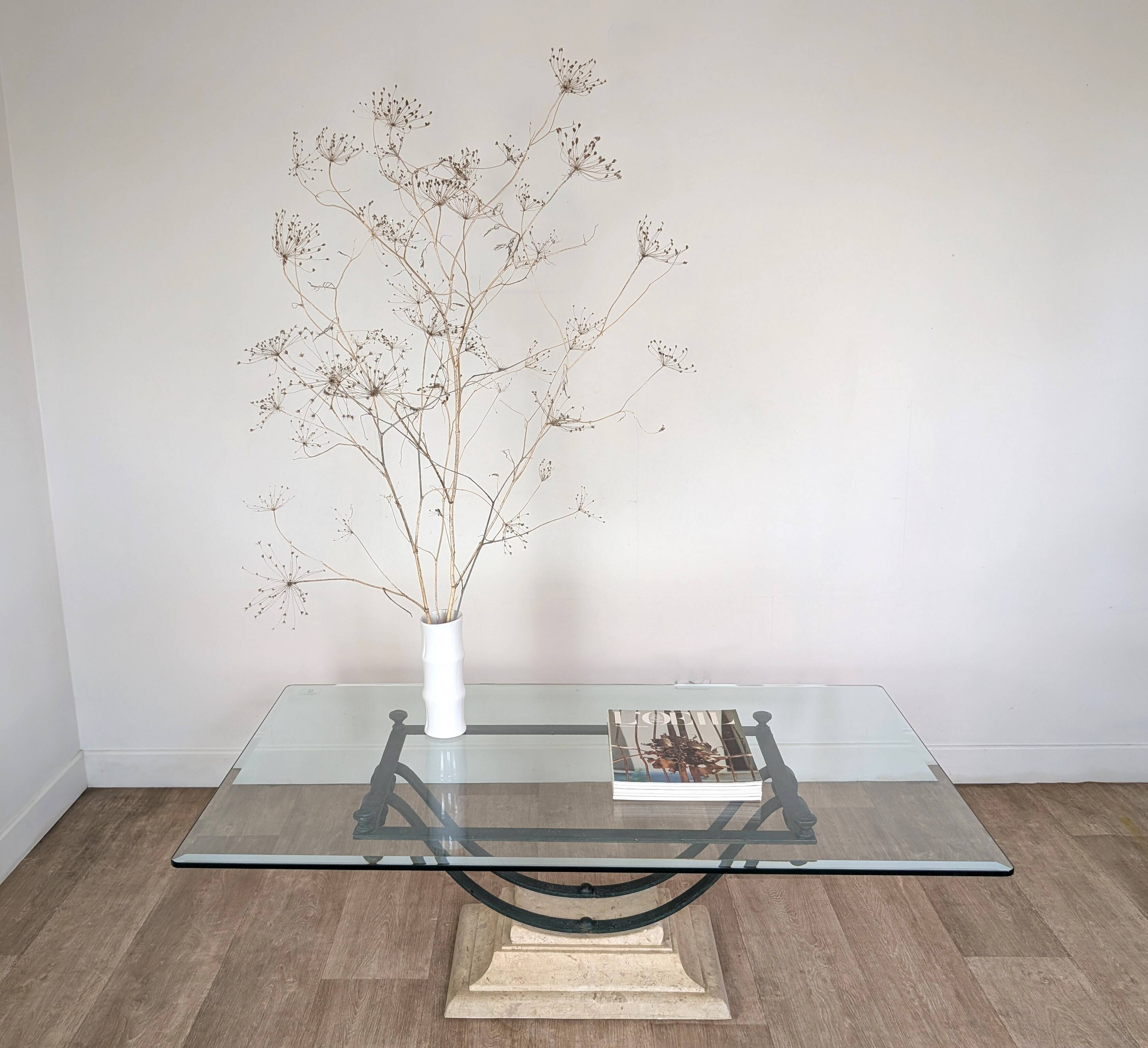 Wrought iron and glass coffee table
