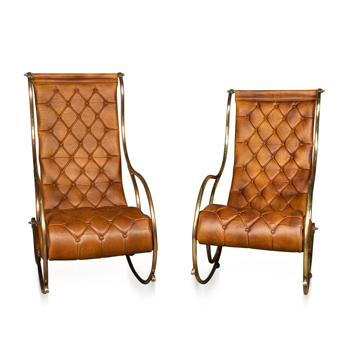 Mid 20thc british made pair of leather rocking chairs c.1950