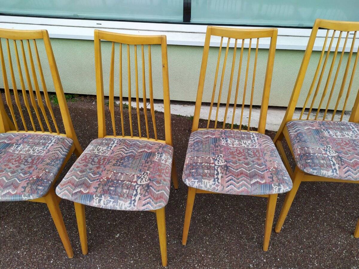 Lot de 8 chaises scandinave bois et tissu