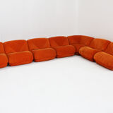 Airborne sectional sofa 'Patate' in orange corduroy, set of 7