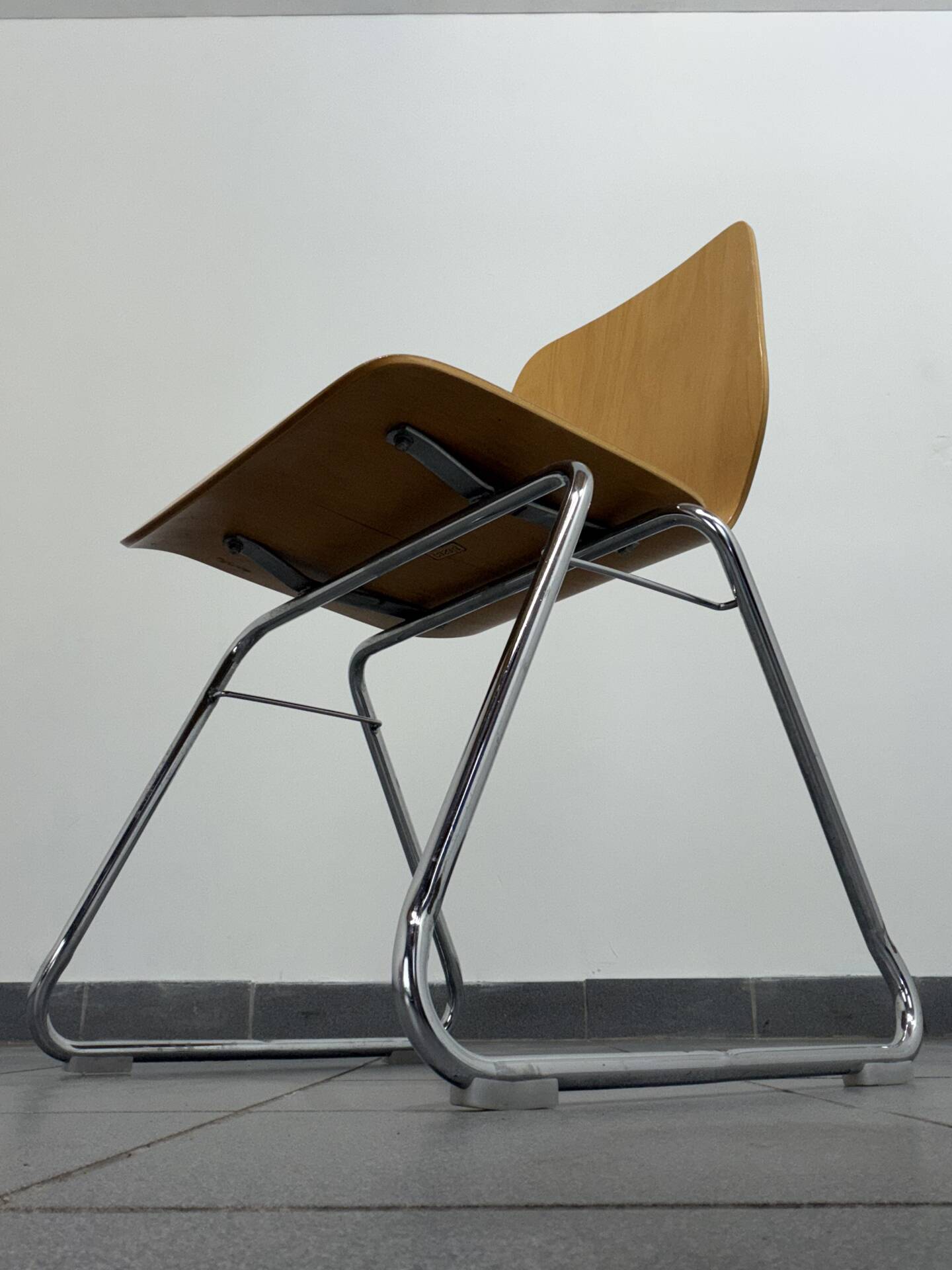 Vintage Casala chair – bent beech – chrome sled base