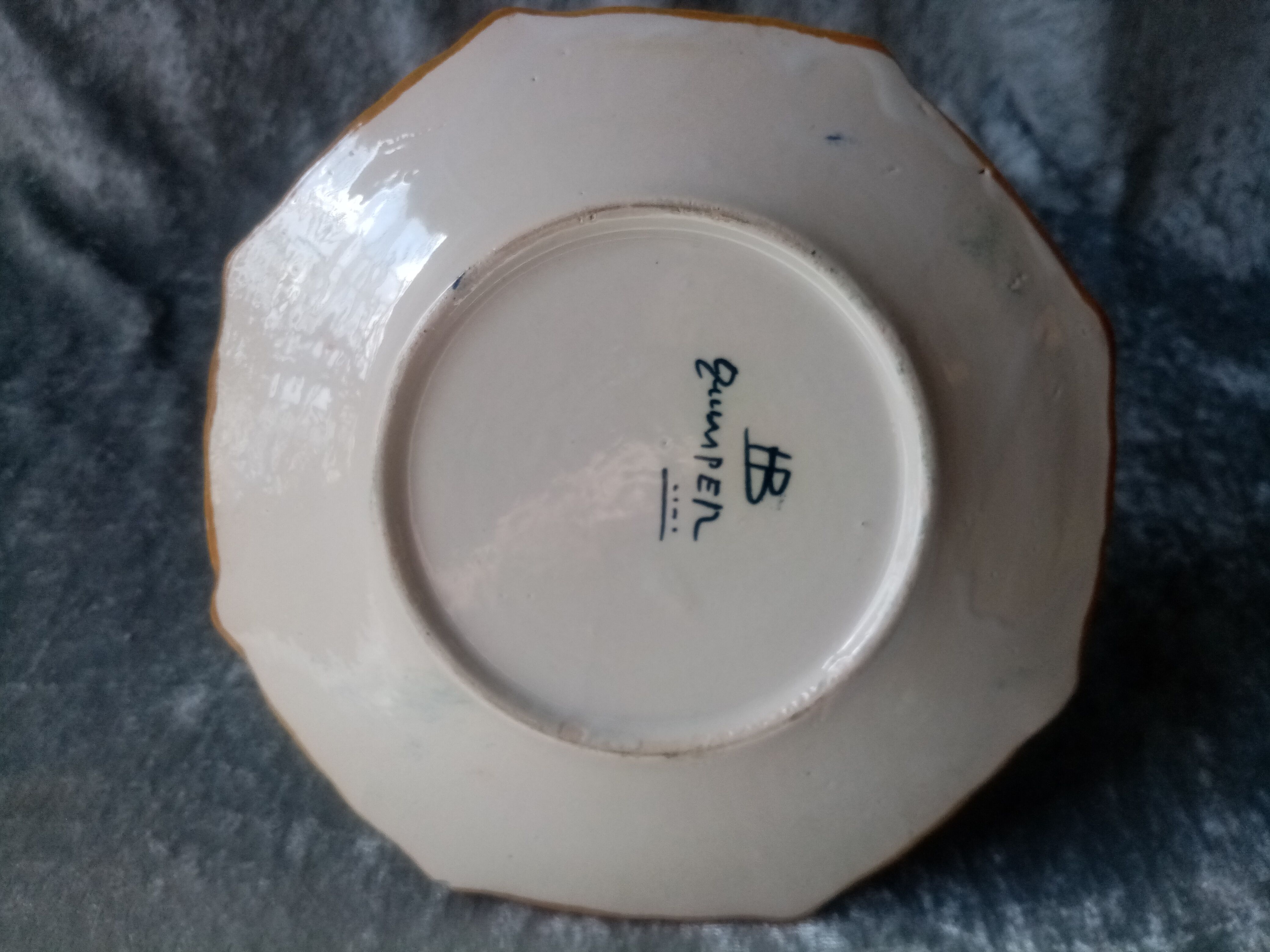 Old art deco butter dish in faience of quimper sign hb