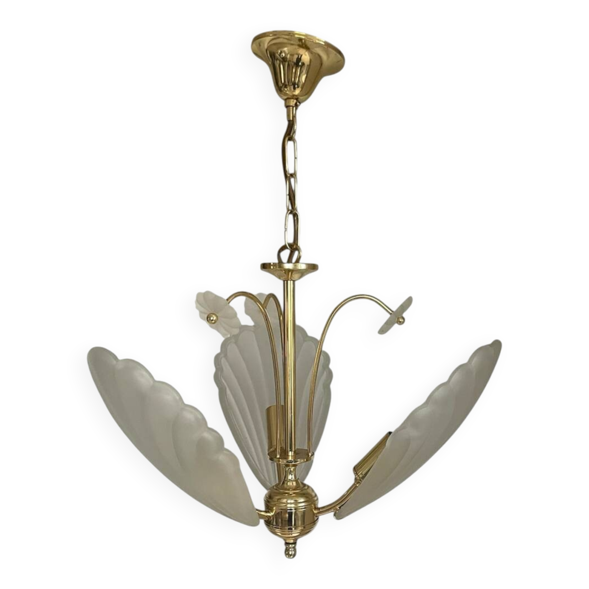 Frosted shell and gilded metal chandelier