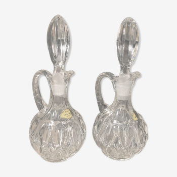 Pair of pitchers oil and crystal vinegar Echt Kristal Gepresst