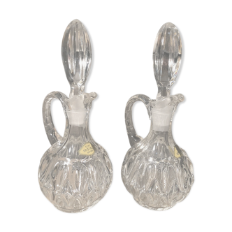 Pair of pitchers oil and crystal vinegar Echt Kristal Gepresst