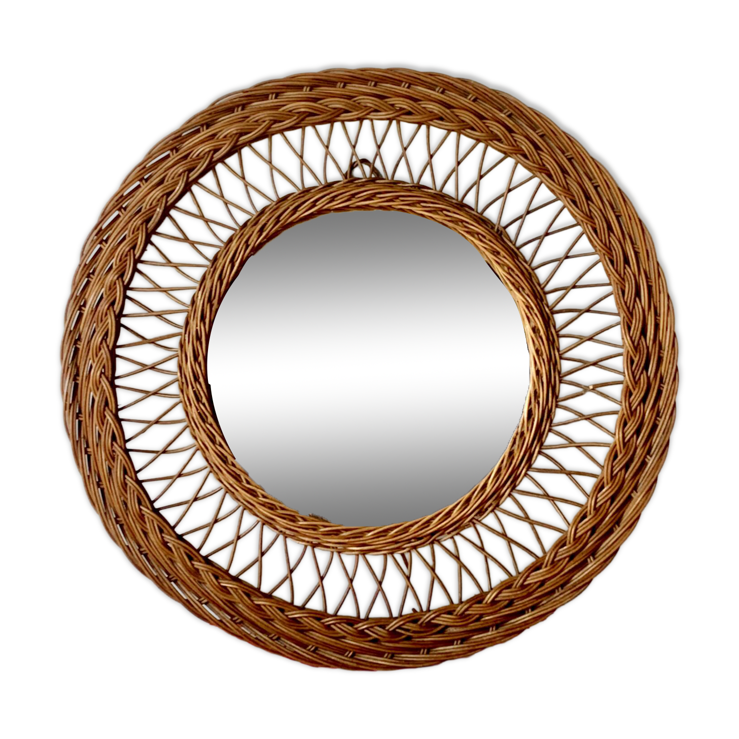 Miroir rond rotin 1950