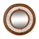 Miroir rond rotin 1950