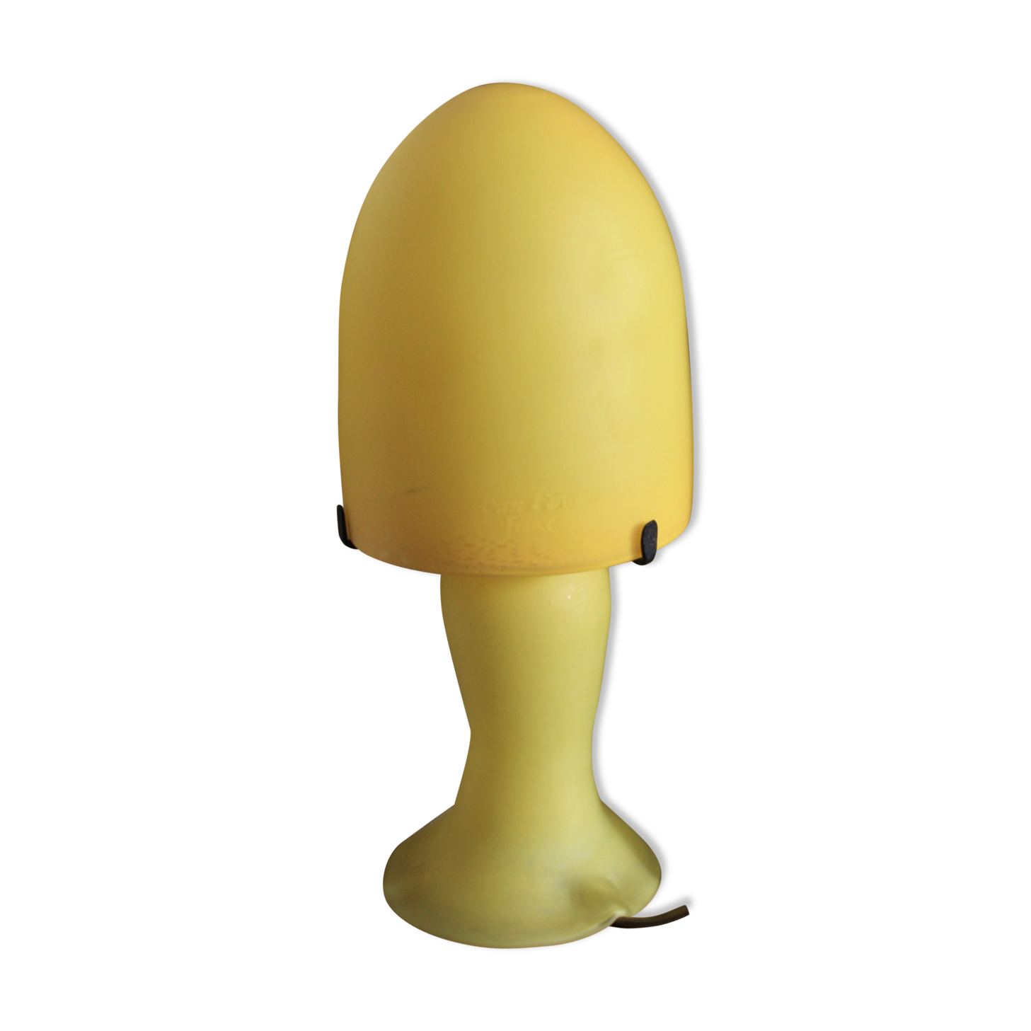 Lampe champignon verre soufflé signée jaune 1970'