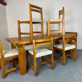 Ensemble de salle à manger moderniste du milieu du siècle en pin, style Chapo, Perriand, Jeanneret, années 50