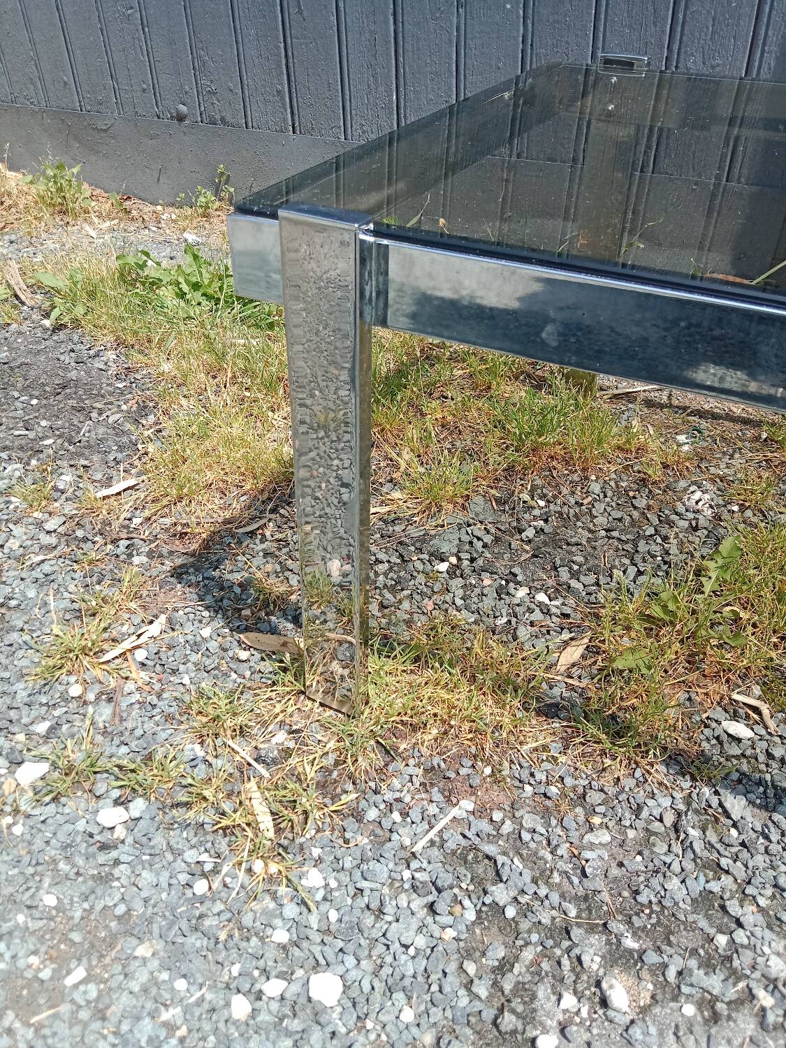 Chrome and smoked glass coffee table