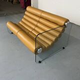 Canapé Hyaline en cuir et verre par Fabio Lenci pour Comfortline Italie 1960