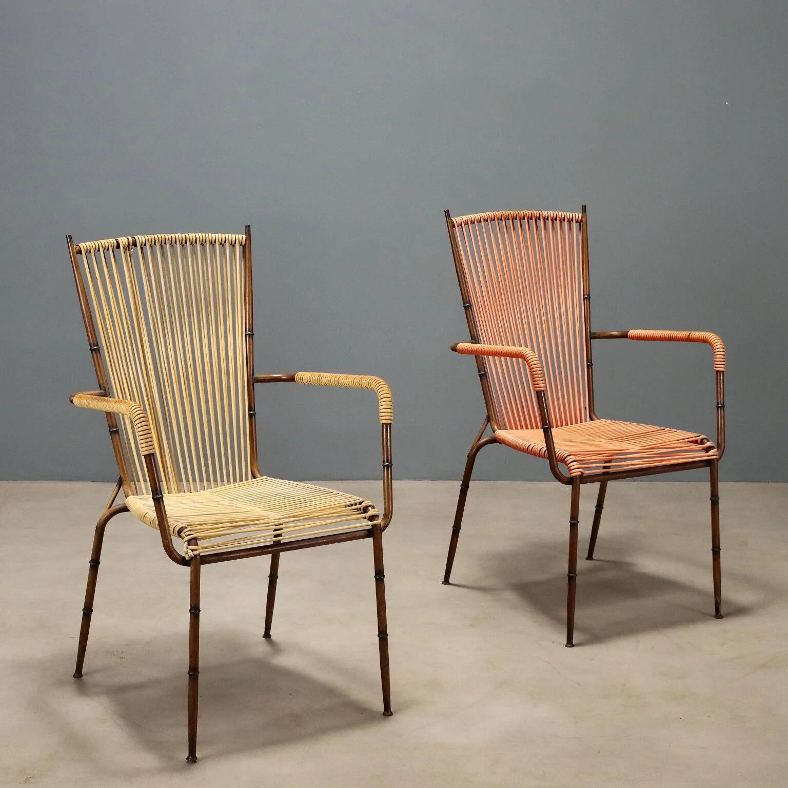 Metal and synthetic rope chairs