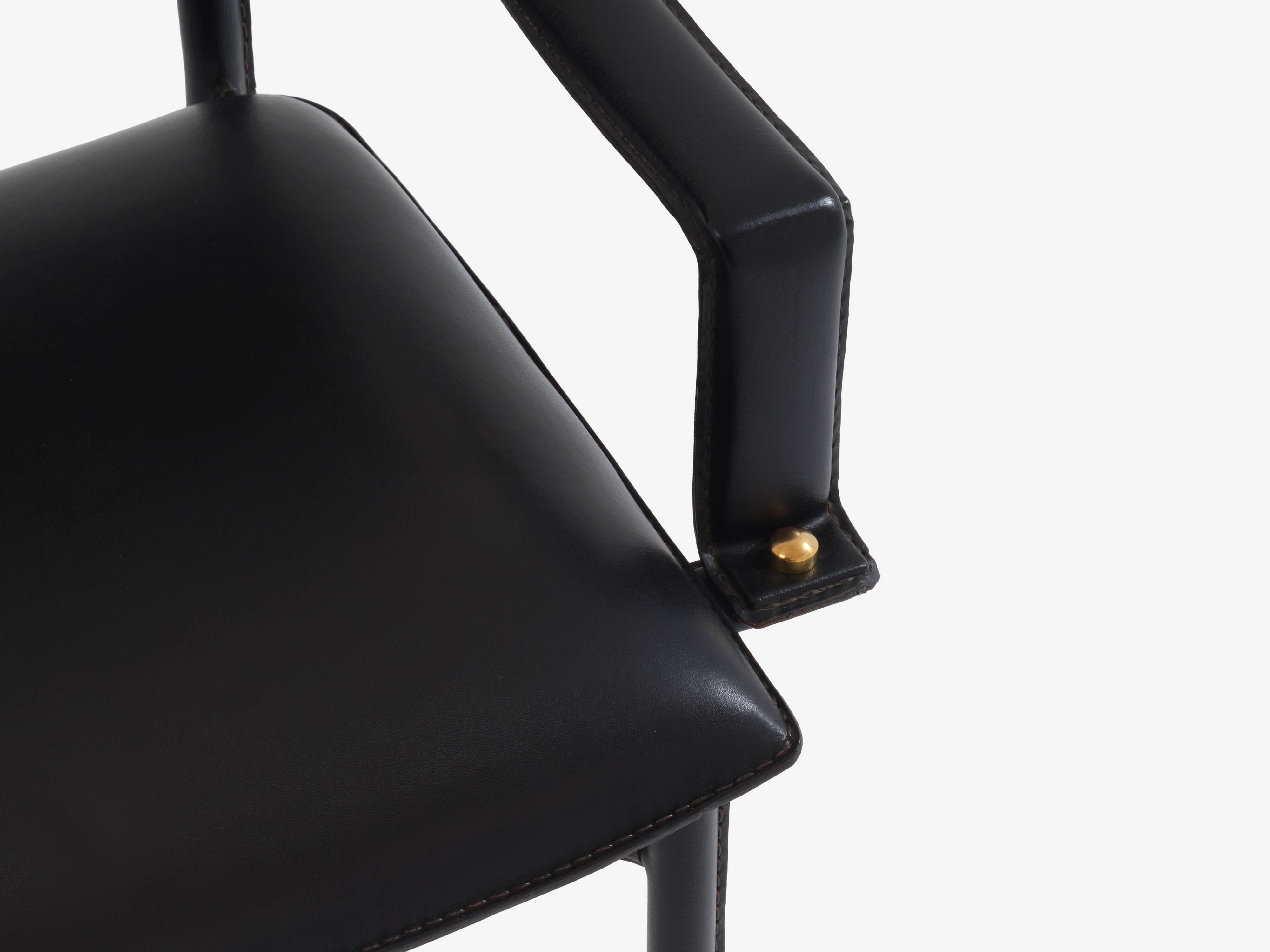 Jacques Adnet black leather brass office chair 1950