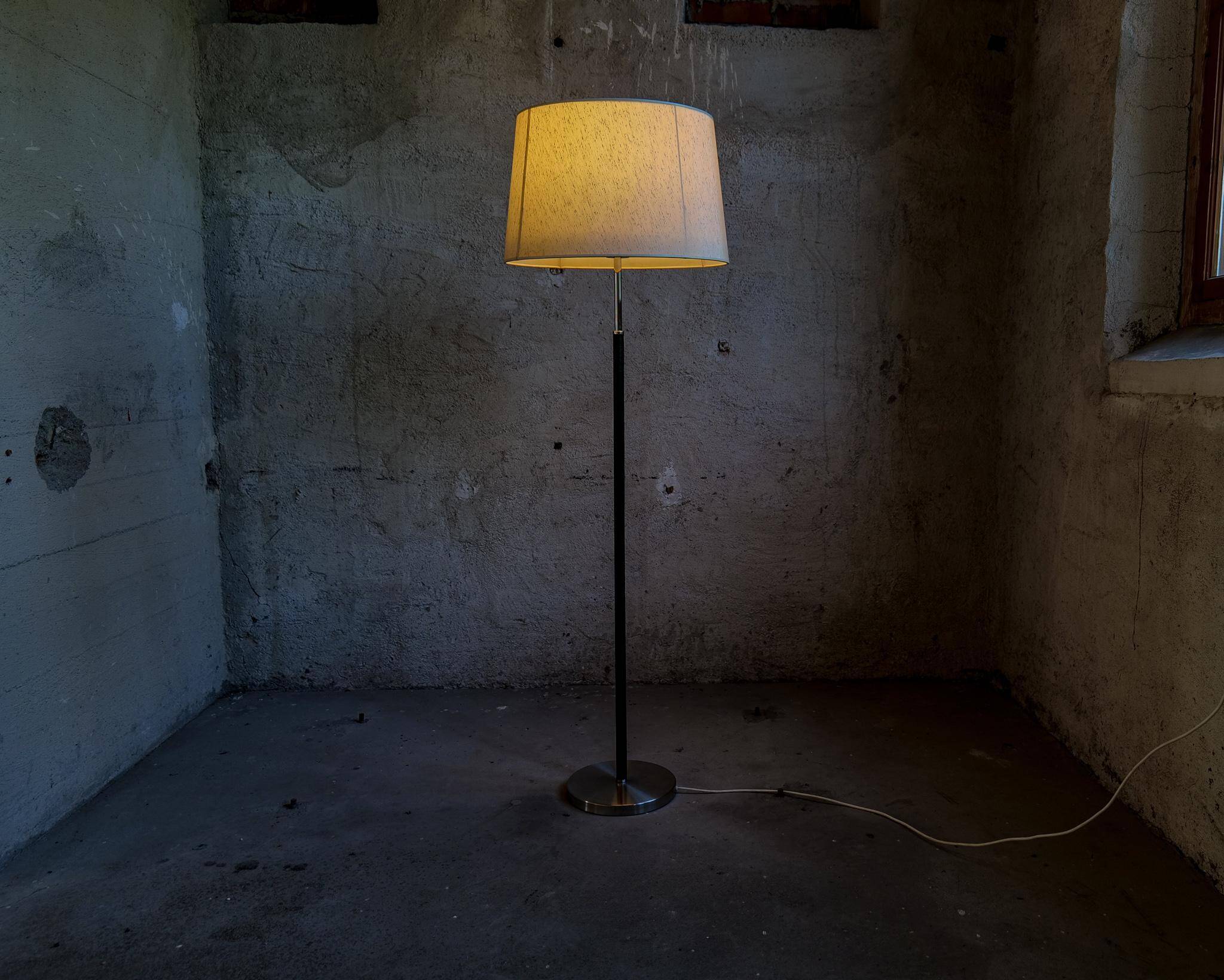 Modern mid-century chrome leather floor lamp Atelje Lyktan, Sweden