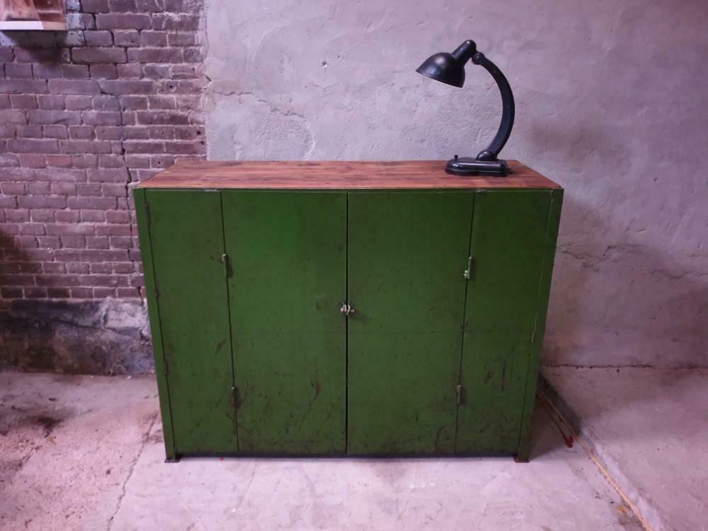Vintage steel cupboard, shelf cupboard, kitchen island green