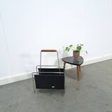 Design Voss jaren 70 leren tijdschriftenrek met chroom