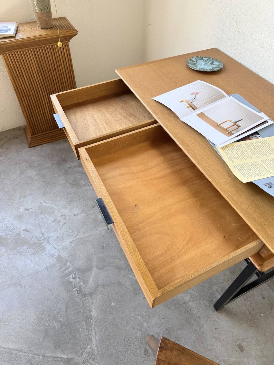 Modernist 50s oak metal desk