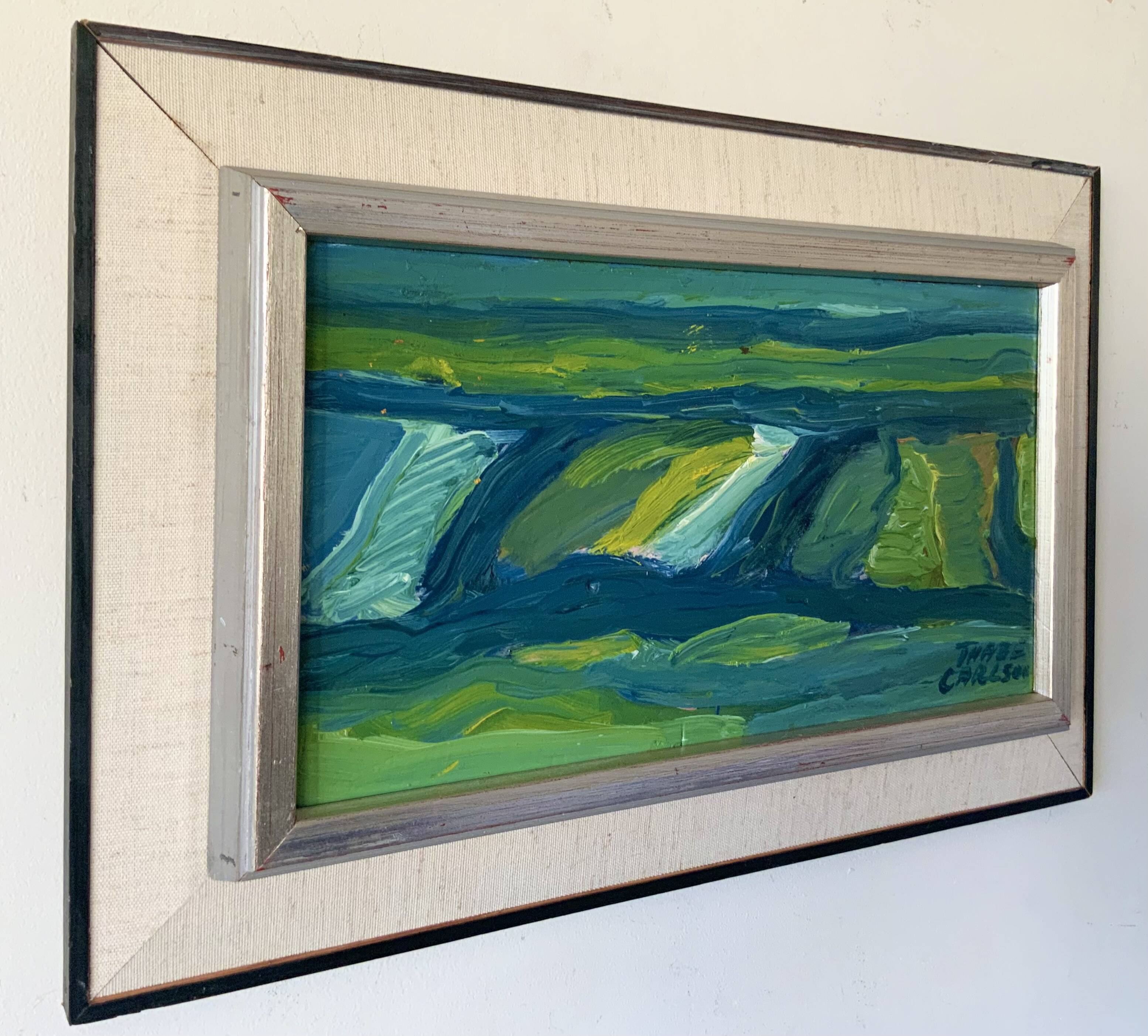 Vintage Painting Abstract Modernist Landscape By Thabe Carlson 1971