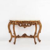 20th century wood-carved Louis XV style console with marble top, France ca. 1970