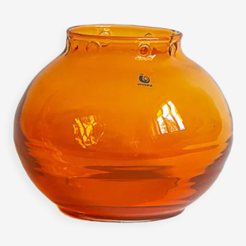 Vase boule en verre travaillé à la main d'Hysteria France années 80