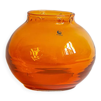 Hand-worked glass ball vase by Hysteria France 80s