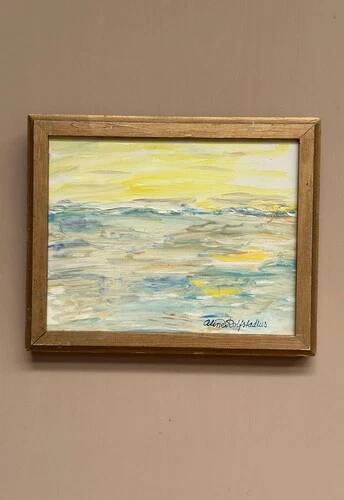 Mid-Century Oil on Panel "Waves" by Aline Rolfstadius, Vintage & Framed 28×22cm