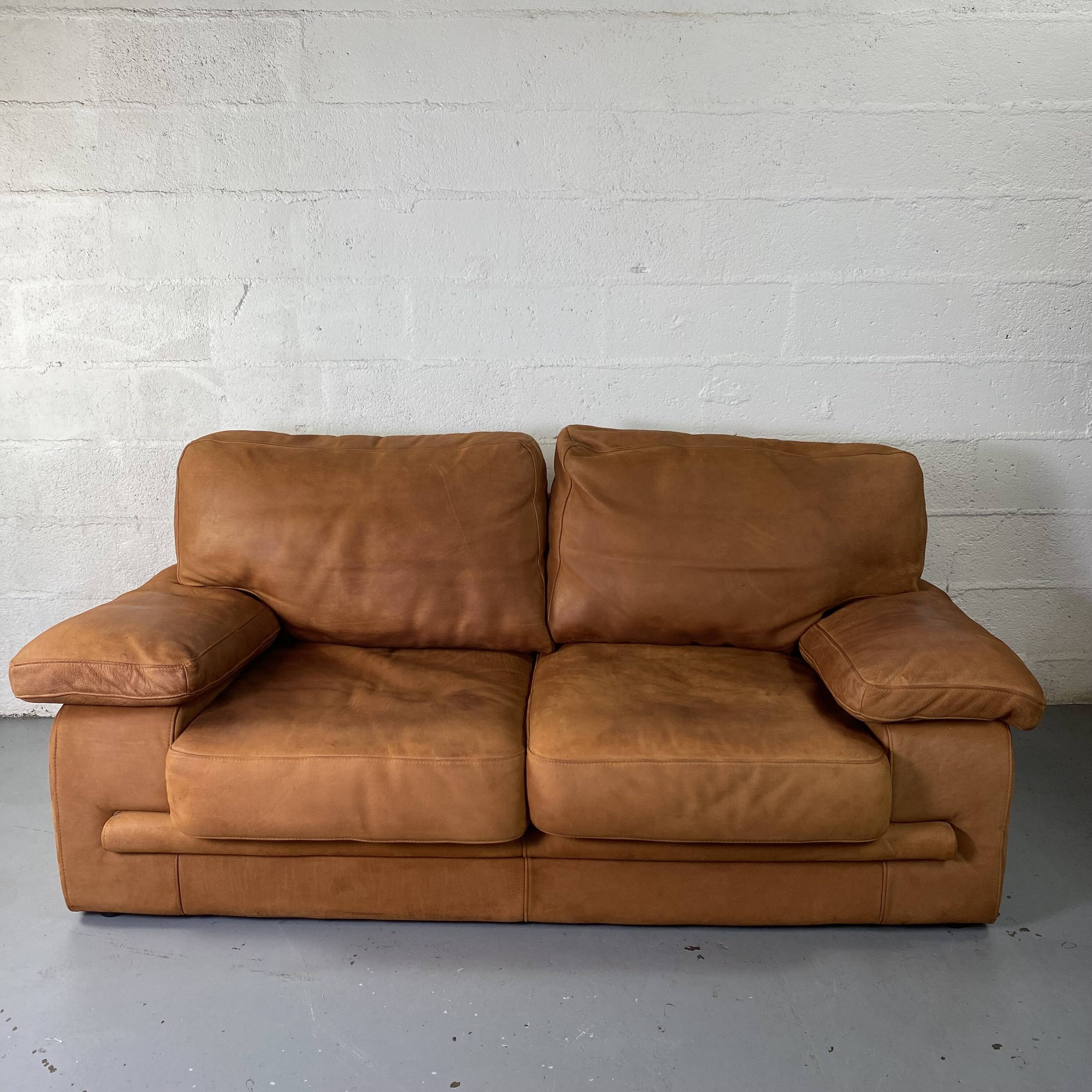 Roche-Bobois brown leather sofa