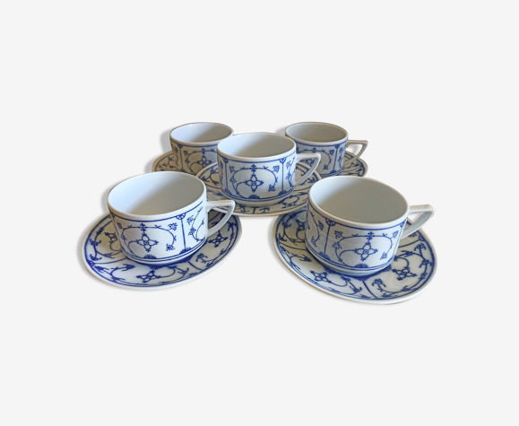 5 tasses à café Eisenberg Jaeger en porcelaine bleu de Saxe