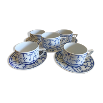 5 Eisenberg Jaeger coffee cups in Saxon blue porcelain
