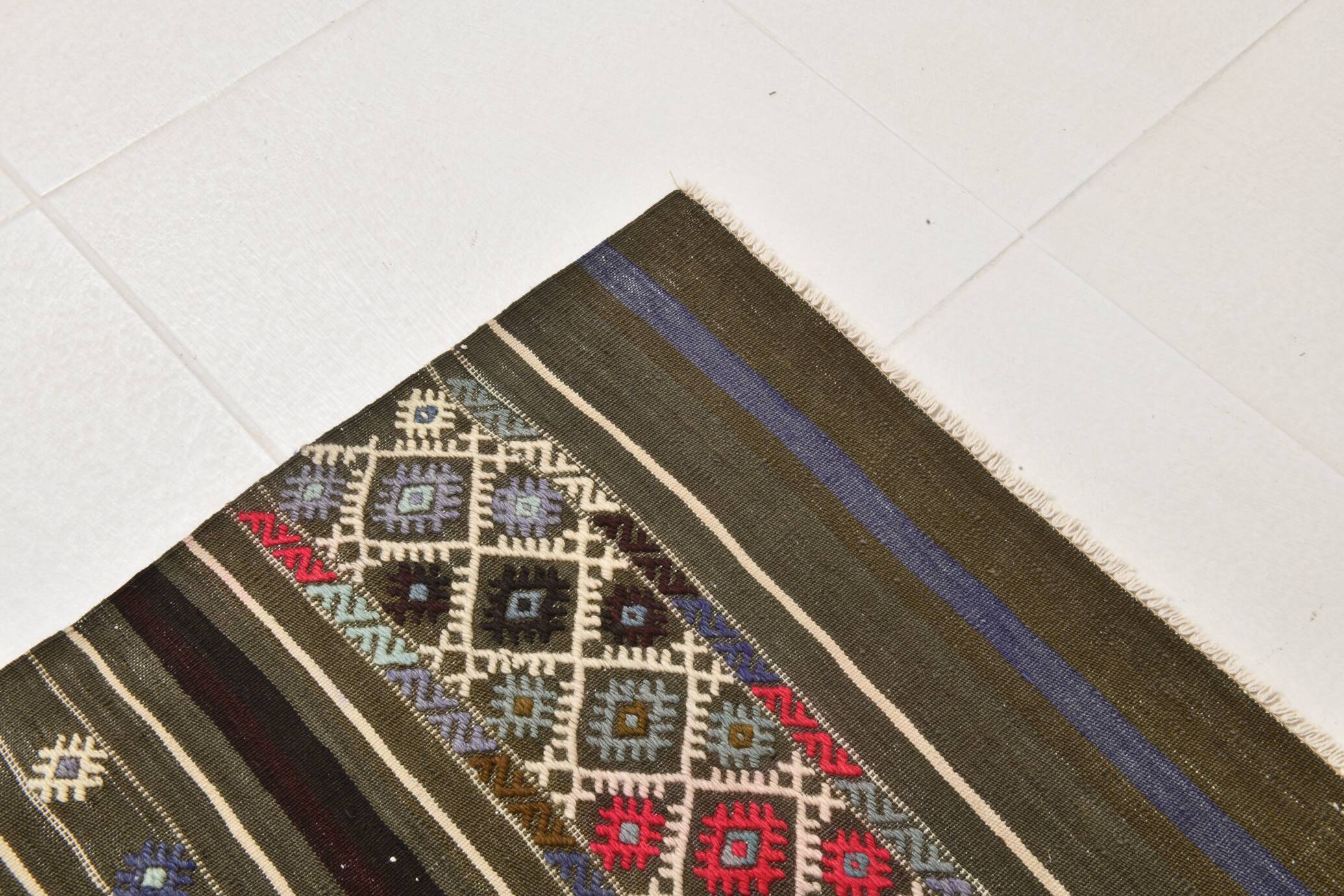 Turkish Colorful Persian Kilim Rug, Wool Area Rug, 141x240