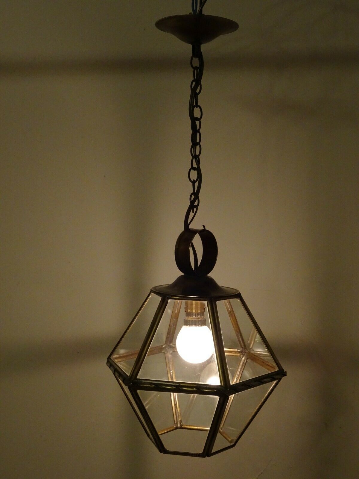 Chandelier lantern brass hexagonal vintage glass plates