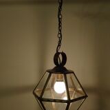 Chandelier lantern brass hexagonal vintage glass plates
