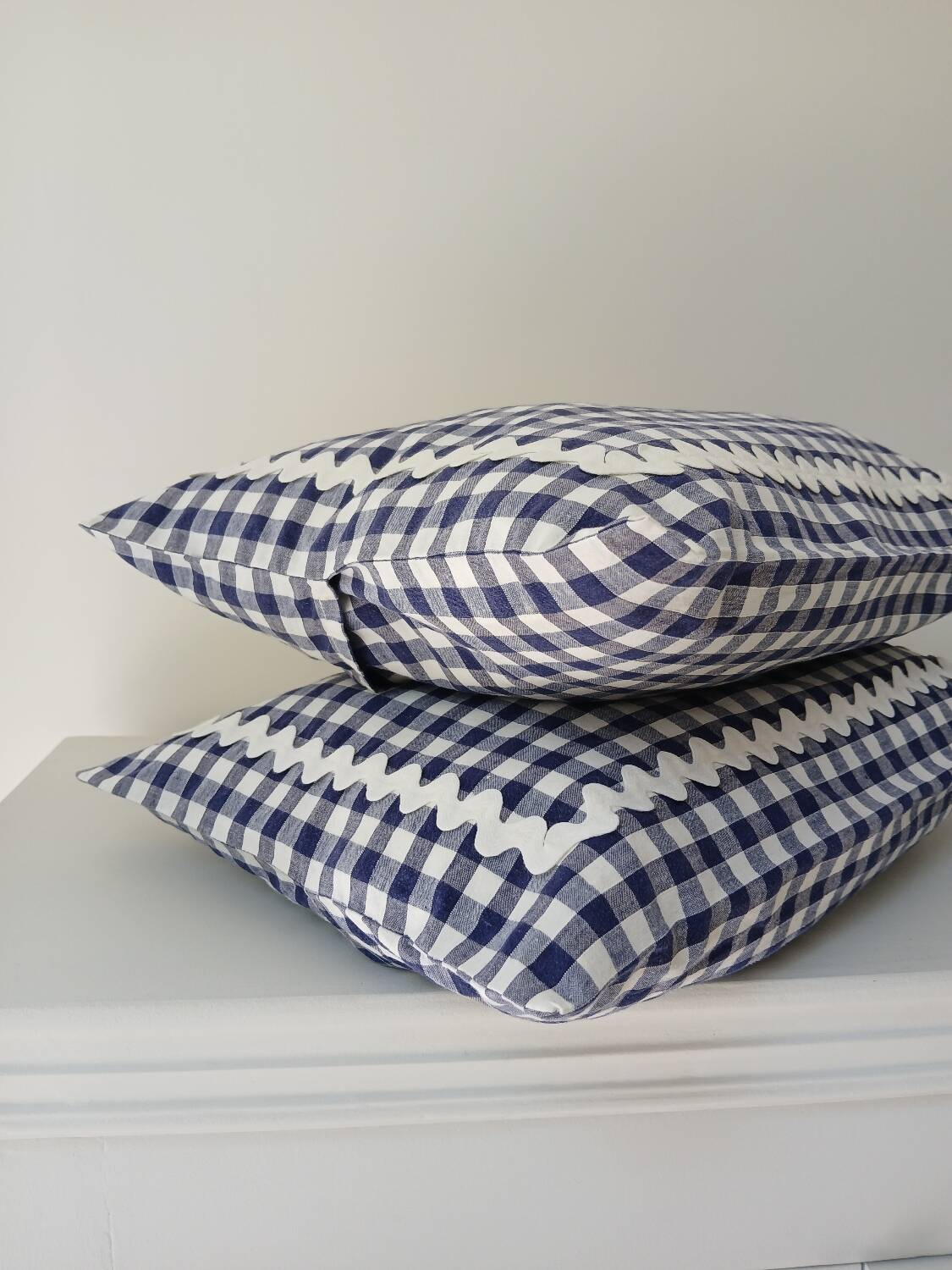 Set of 2 vintage cushions, blue gingham