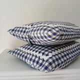 Set of 2 vintage cushions, blue gingham