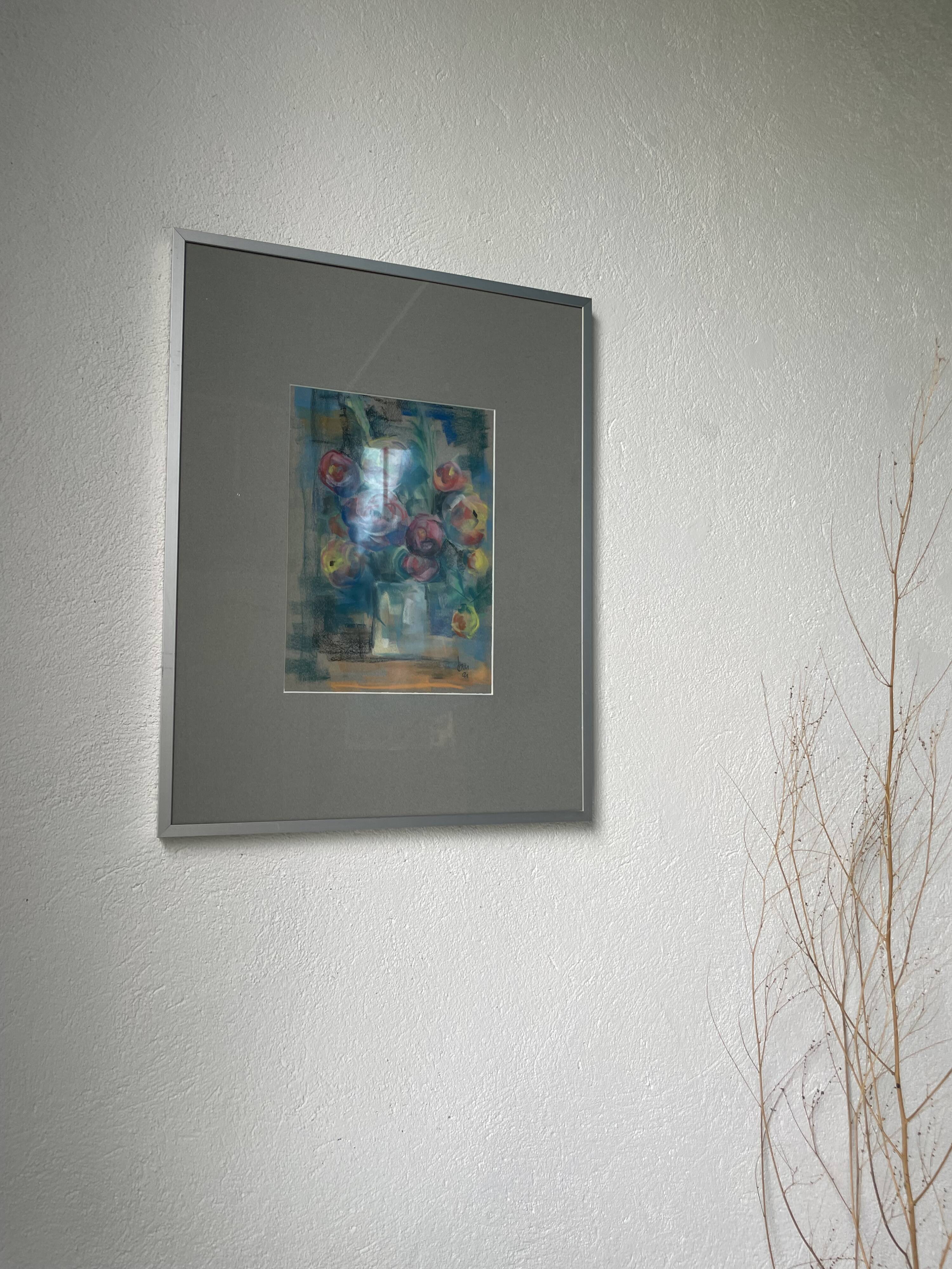 Oil chalk drawing flowers