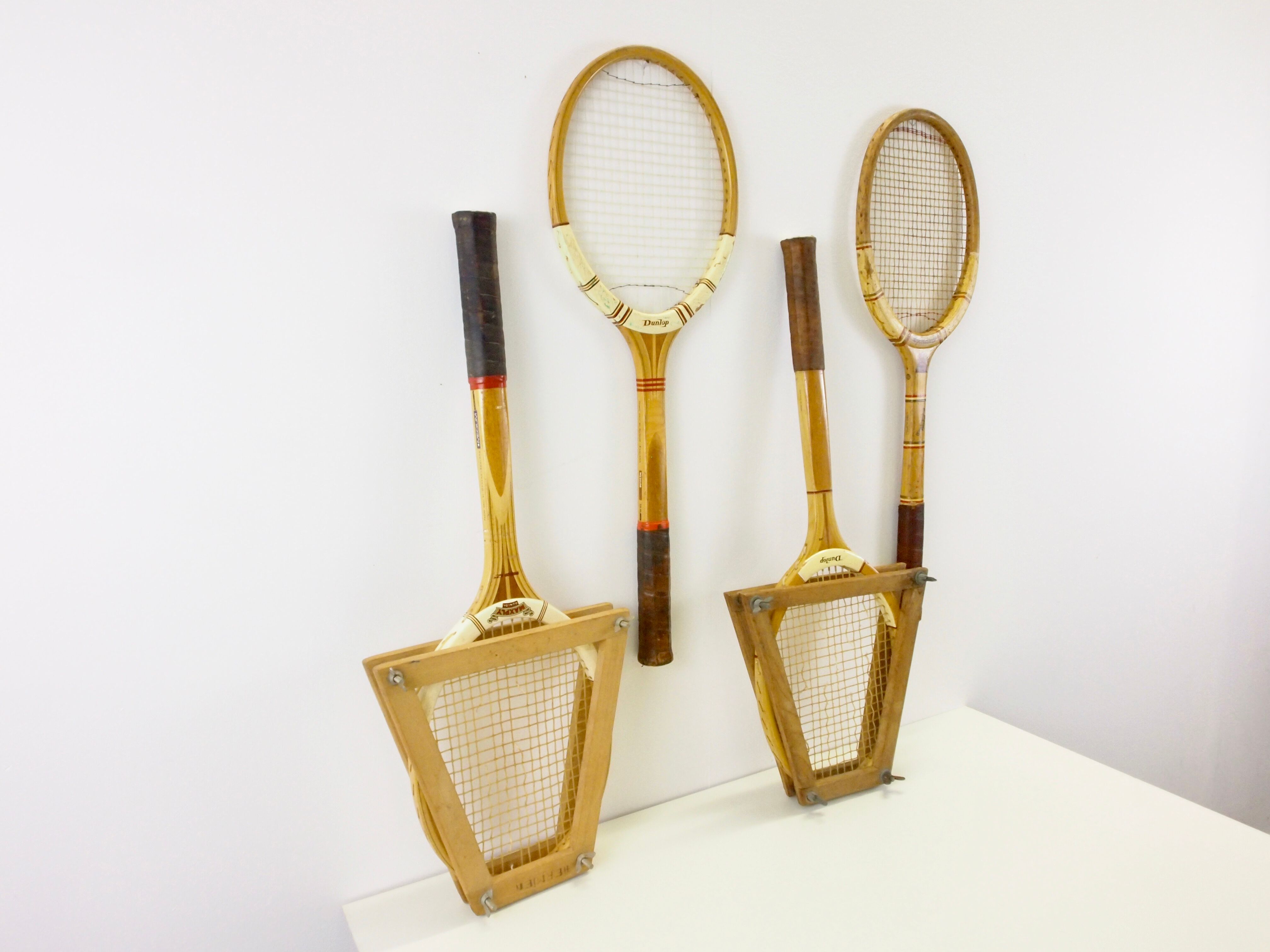 Set of 4 vintage wooden tennis rackets