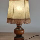Vintage Italian table lamp in turned wood and leather lampshade