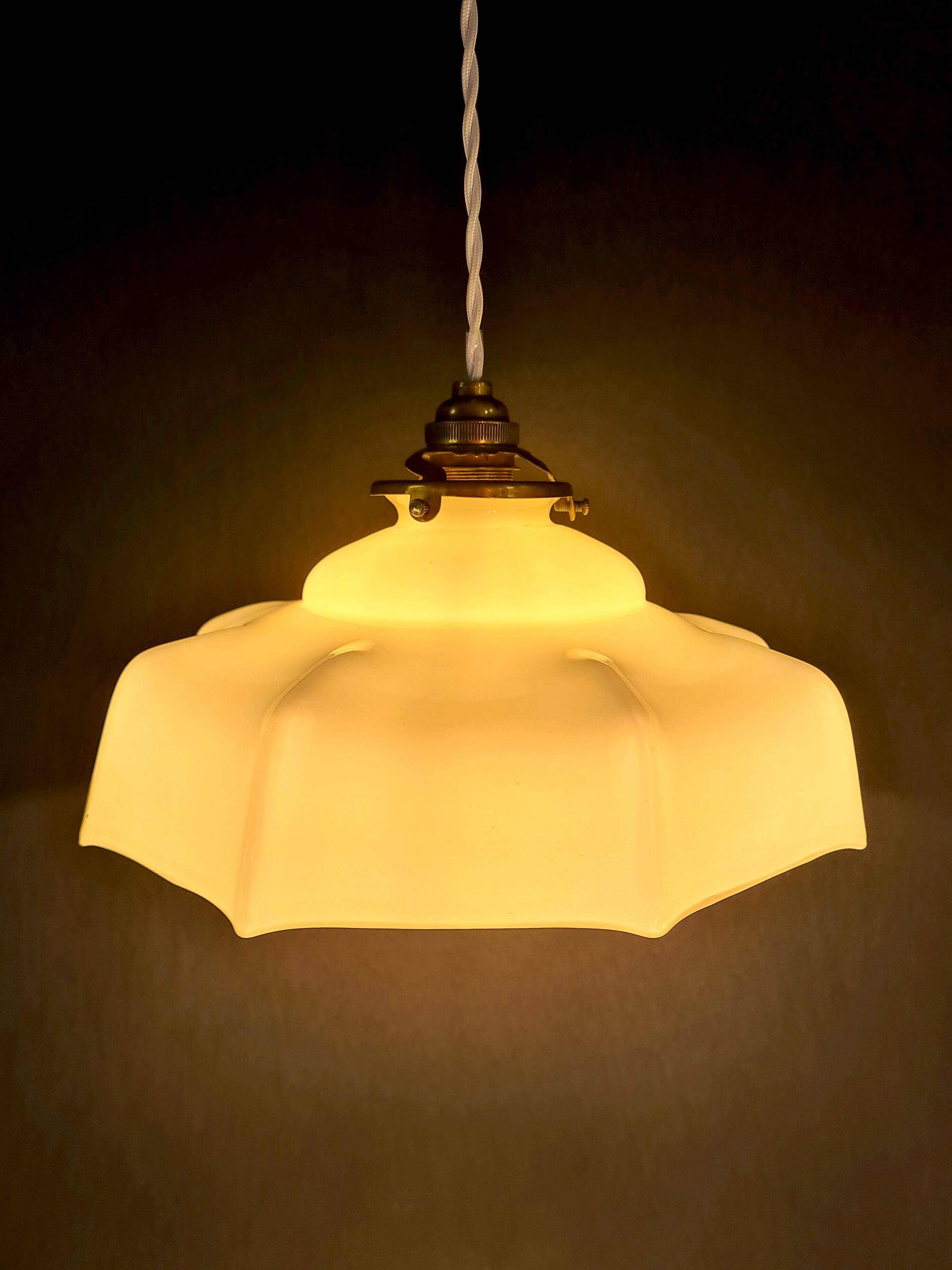 Vintage milky white opaline pendant light