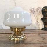 Opaline and brass table lamp