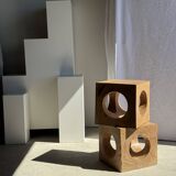 Coffee table, or openwork cubic stool in natural monoxyle mango wood H40.