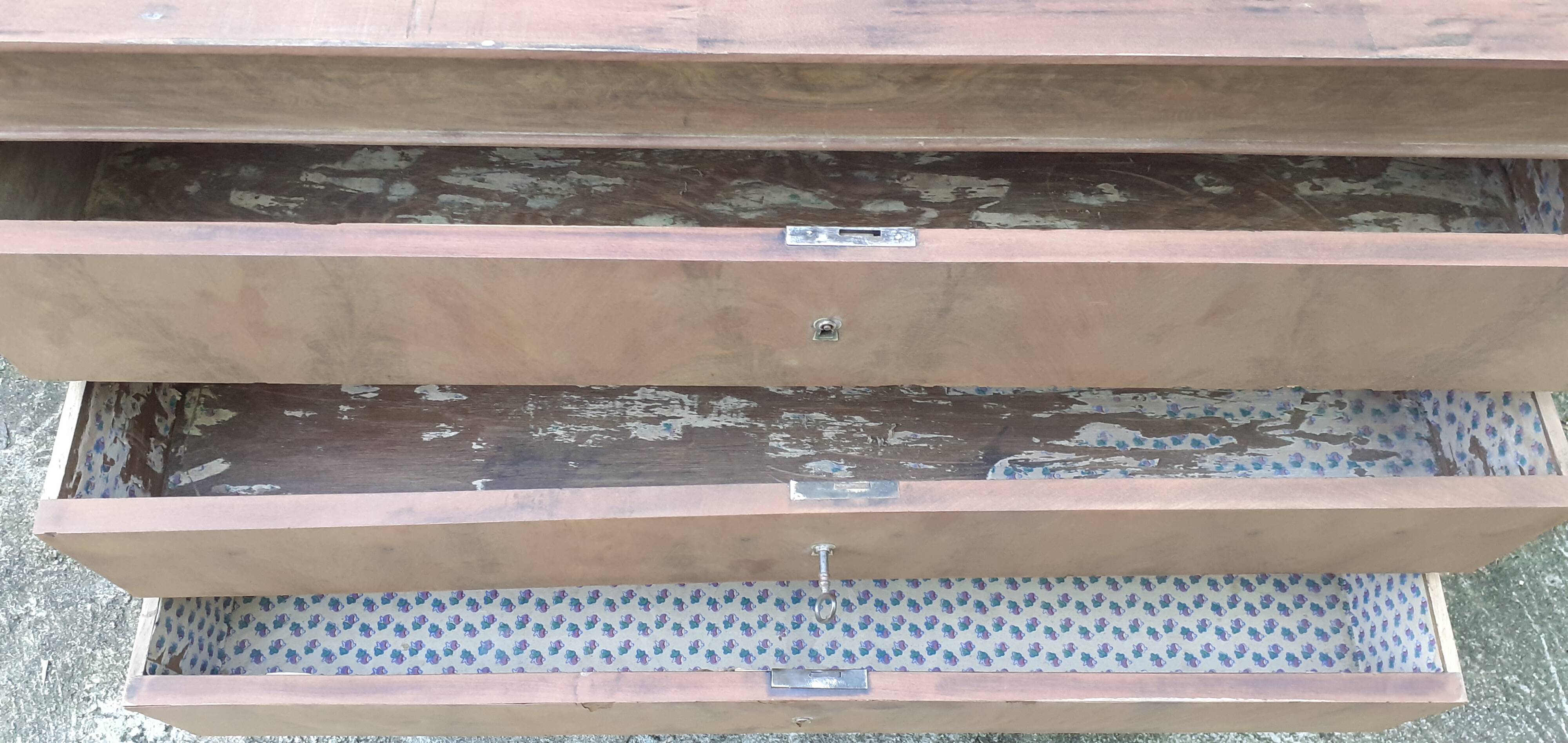 Louis Philippe style chest of drawers 4 drawers gray marble walnut raw wood