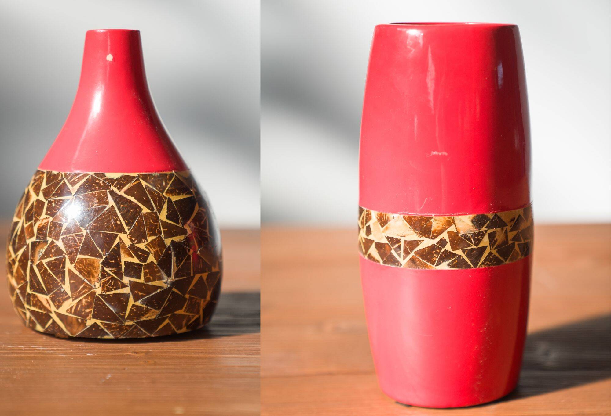 Pair of 1970s-80s Terracotta Vases with Inlaid Mosaic