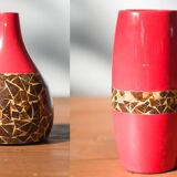 Pair of 1970s-80s Terracotta Vases with Inlaid Mosaic