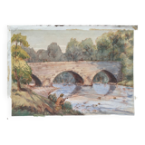 Watercolor painting "the fisherman, lively river landscape"