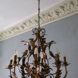 Large mid century gilt tole 8-light chandelier by Hans Kögl, 1960s