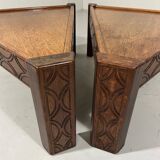 Brutalist triangular shaped oak coffee side tables 1970’s