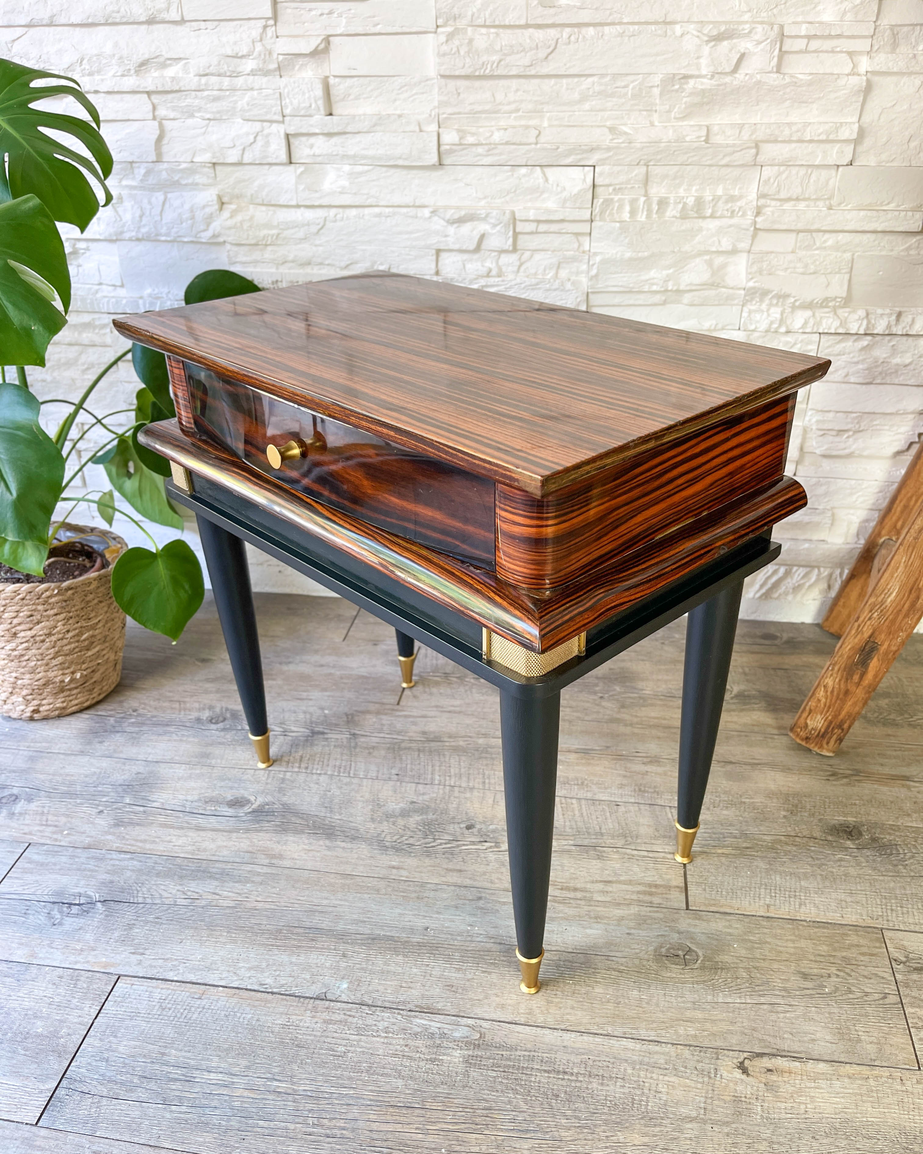 Chevet vintage style Art déco bois et laiton NF 125