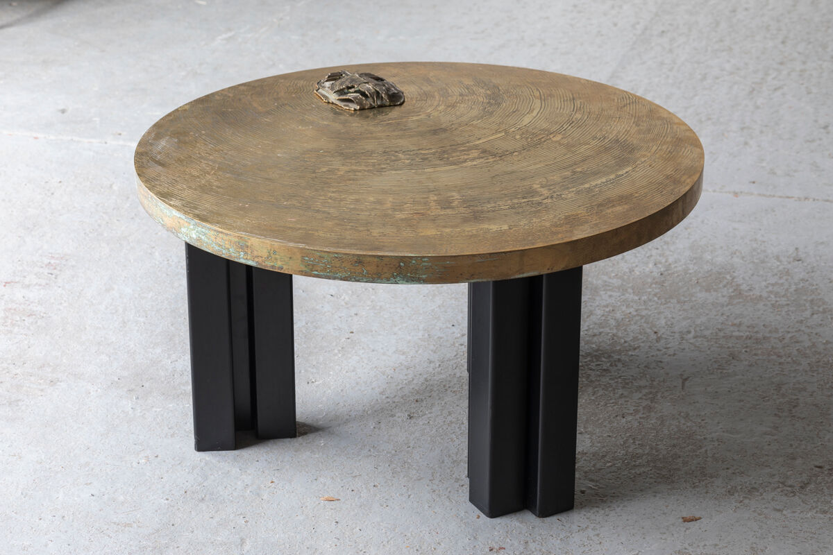 Coffee table in etched brass by Christian Krekels, Belgium, 1990